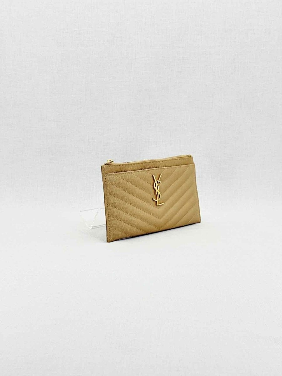 Pre - loved SAINT LAURENT Monogram Beige Quilted Pouch at Reems Closet