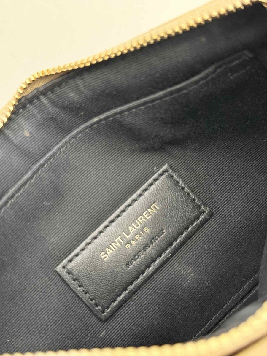 Pre - loved SAINT LAURENT Monogram Beige Quilted Pouch at Reems Closet