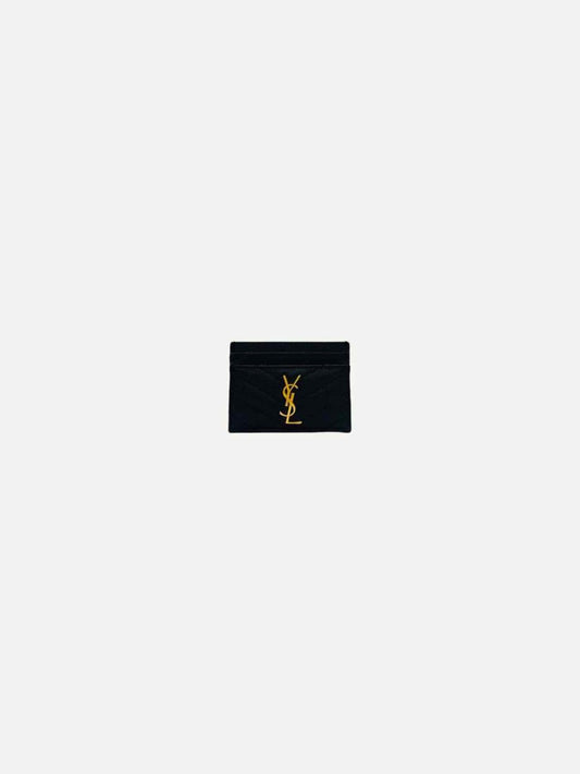 Pre - loved SAINT LAURENT Monogram Black Matelasse Card Holder at Reems Closet