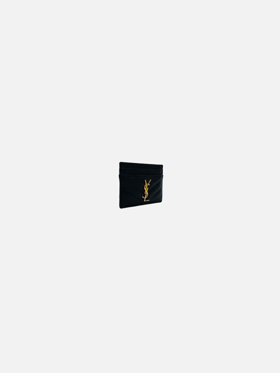 Pre - loved SAINT LAURENT Monogram Black Matelasse Card Holder at Reems Closet