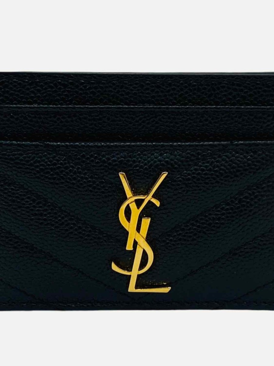 Pre - loved SAINT LAURENT Monogram Black Matelasse Card Holder at Reems Closet