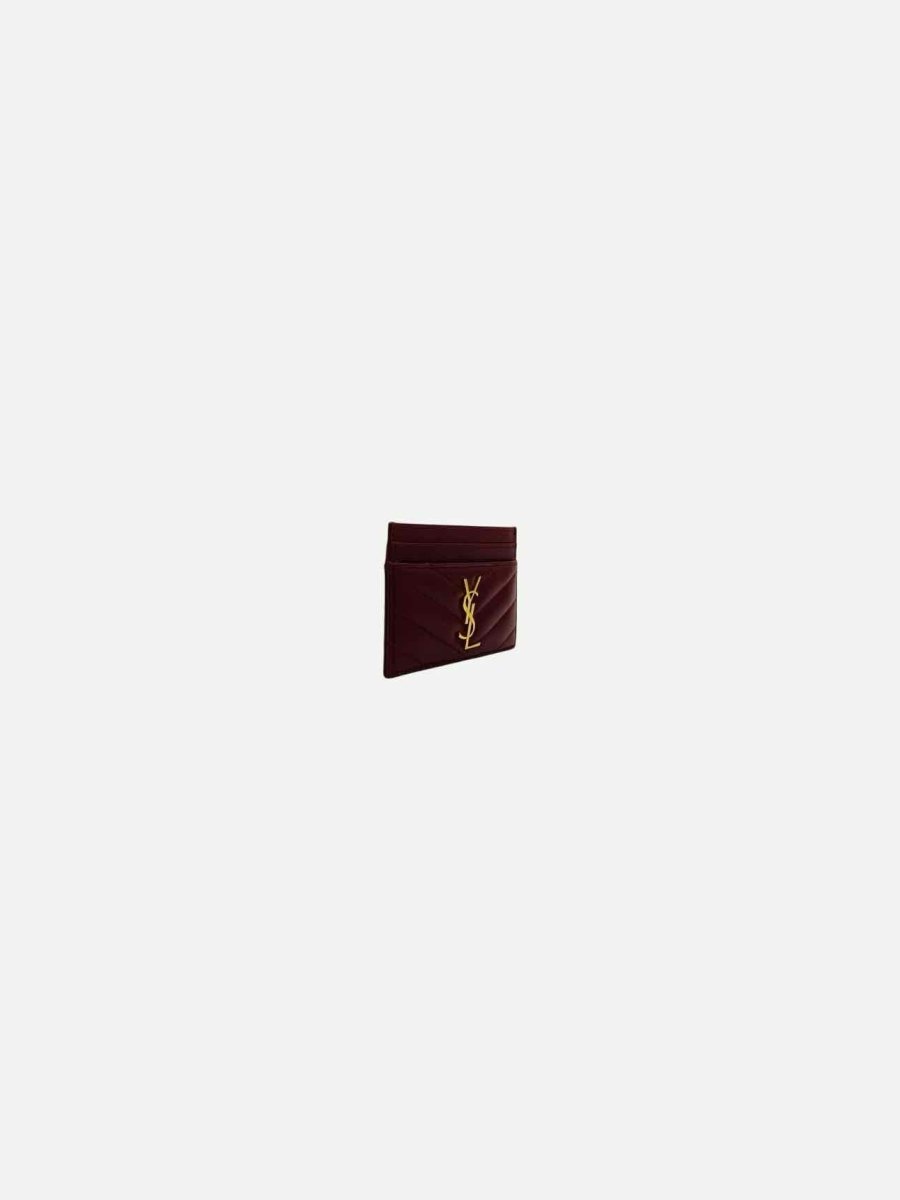 Pre - loved SAINT LAURENT Monogram Burgundy Chevron Card Holder at Reems Closet