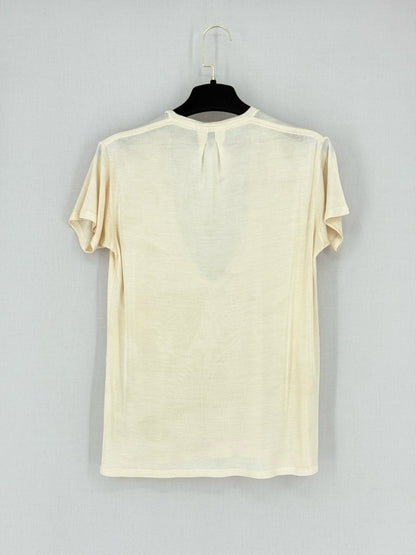 Pre - loved SAINT LAURENT Plisse Cream Size Medium T-shirt at Reems Closet