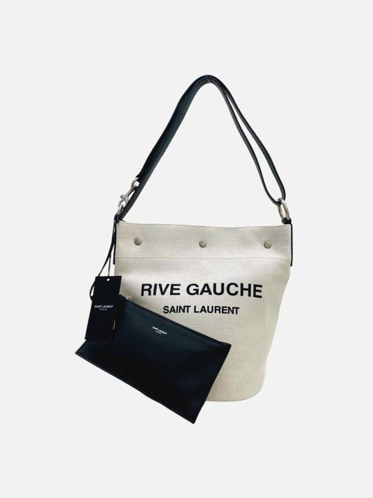 Pre - loved SAINT LAURENT Rive Gauche Off - white & Black Bucket Bag at Reems Closet