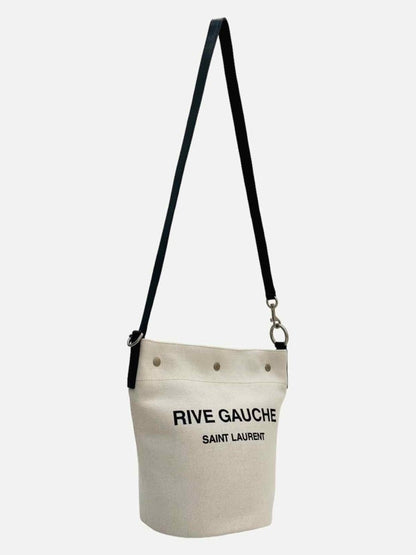 Pre - loved SAINT LAURENT Rive Gauche Off - white & Black Bucket Bag at Reems Closet