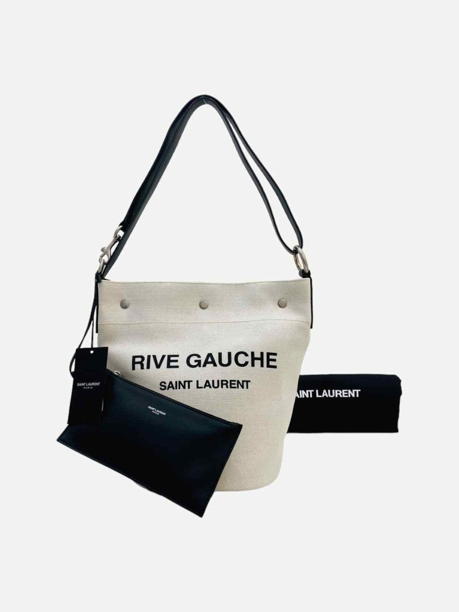 Pre - loved SAINT LAURENT Rive Gauche Off - white & Black Bucket Bag at Reems Closet