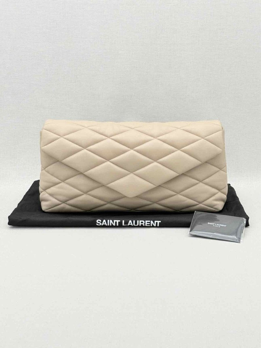 Pre - loved SAINT LAURENT Sade Puffer Envelope Beige Quilted Clutch at Reems Closet