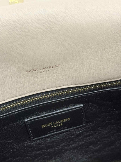 Pre - loved SAINT LAURENT Sade Puffer Envelope Beige Quilted Clutch at Reems Closet
