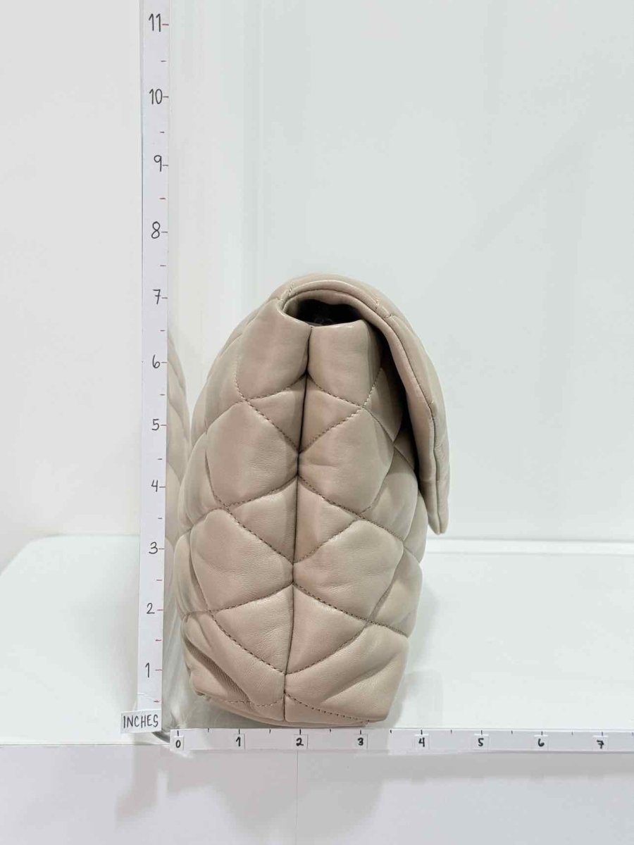 Pre - loved SAINT LAURENT Sade Puffer Envelope Beige Quilted Clutch at Reems Closet