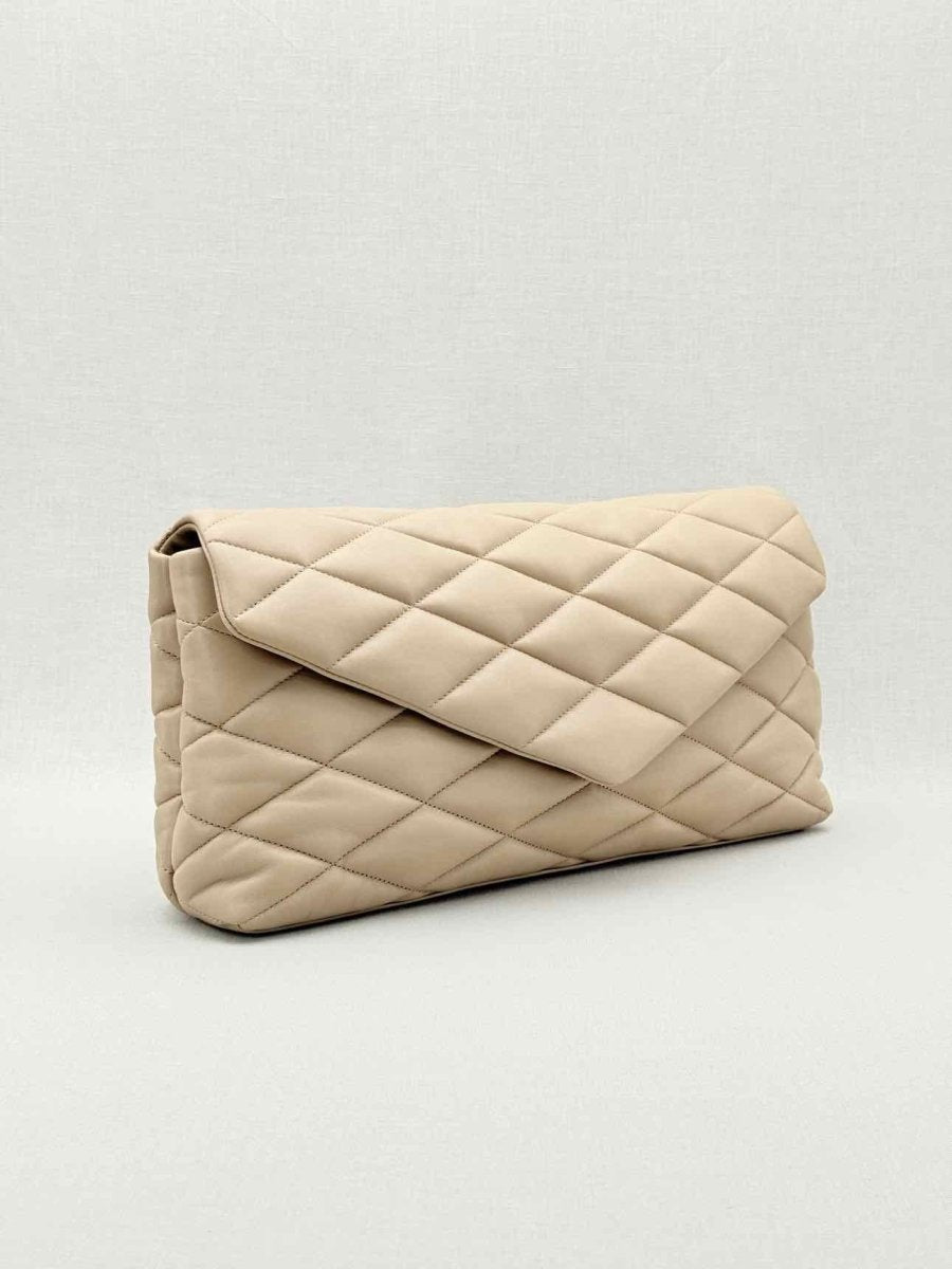Pre - loved SAINT LAURENT Sade Puffer Envelope Beige Quilted Clutch at Reems Closet