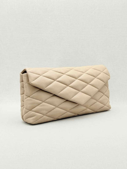 Pre - loved SAINT LAURENT Sade Puffer Envelope Beige Quilted Clutch at Reems Closet