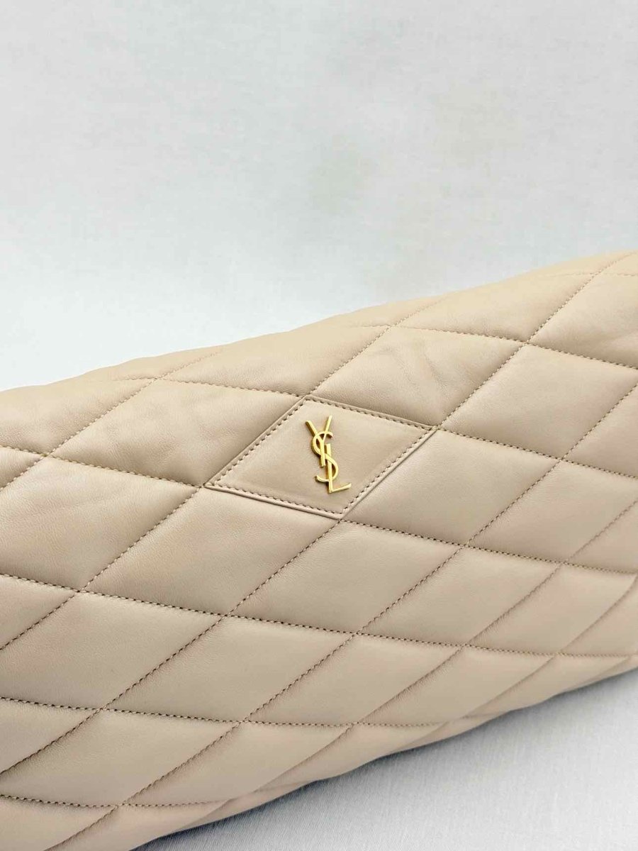 Pre - loved SAINT LAURENT Sade Puffer Envelope Beige Quilted Clutch at Reems Closet