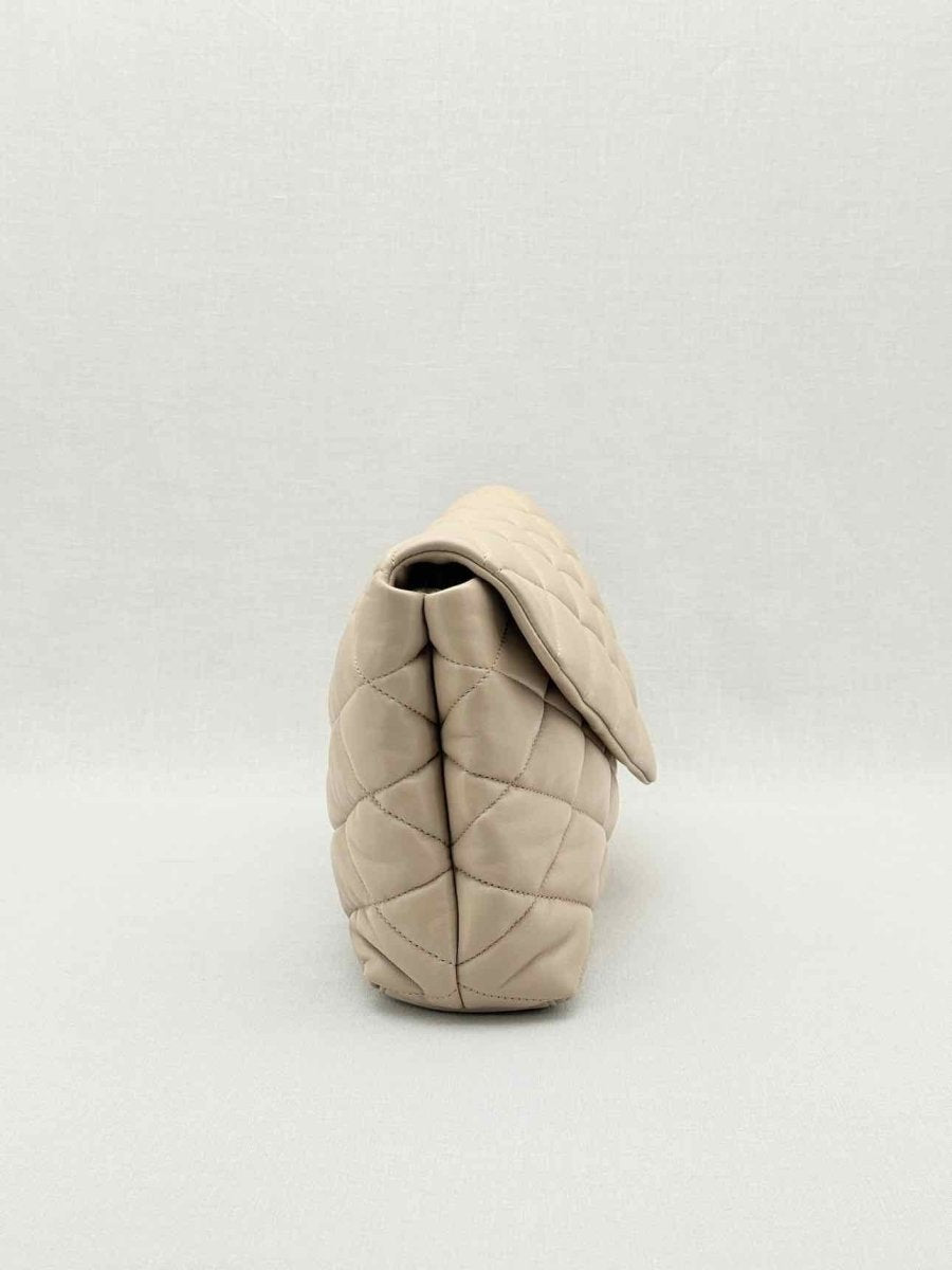Pre - loved SAINT LAURENT Sade Puffer Envelope Beige Quilted Clutch at Reems Closet