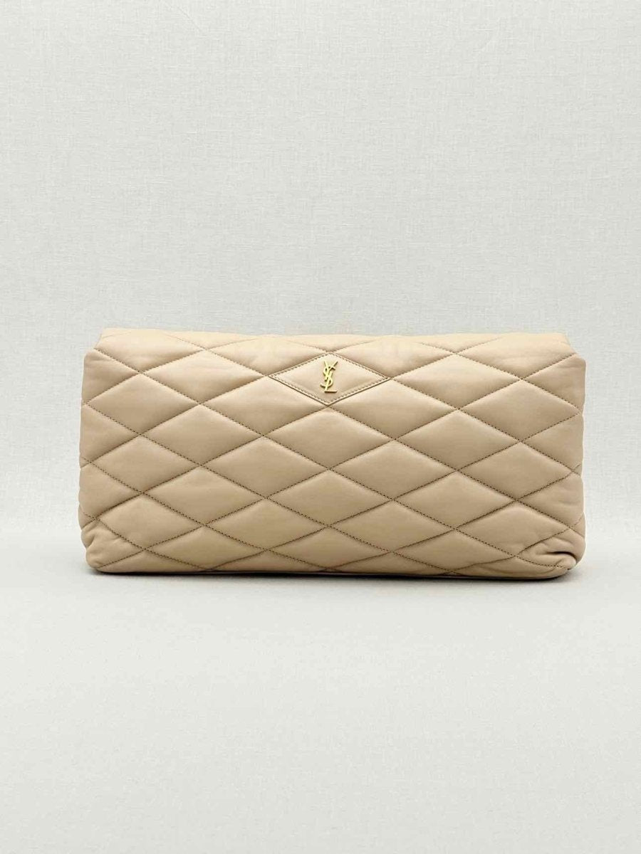Pre - loved SAINT LAURENT Sade Puffer Envelope Beige Quilted Clutch at Reems Closet