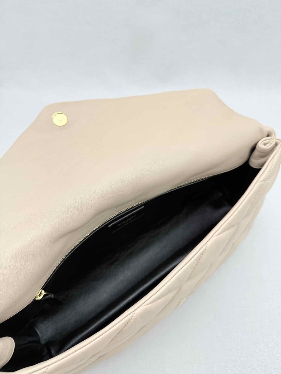 Pre - loved SAINT LAURENT Sade Puffer Envelope Beige Quilted Clutch at Reems Closet