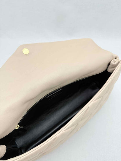 Pre - loved SAINT LAURENT Sade Puffer Envelope Beige Quilted Clutch at Reems Closet