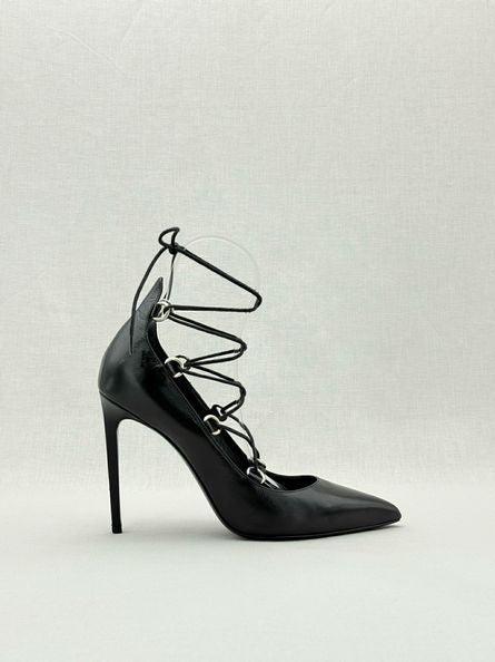 Pre - loved SAINT LAURENT Thorn Lace - up Black Size EU 39 Pumps at Reems Closet