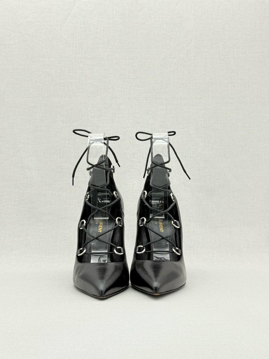 Pre - loved SAINT LAURENT Thorn Lace - up Black Size EU 39 Pumps at Reems Closet