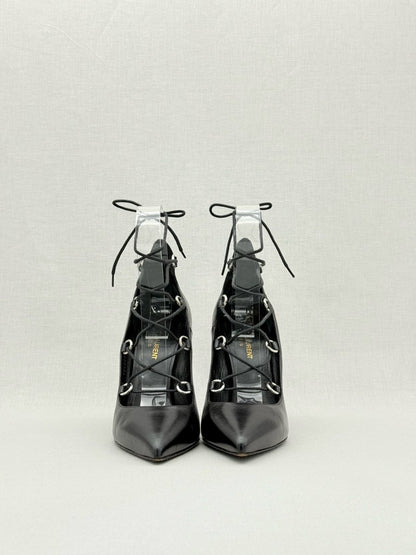 Pre - loved SAINT LAURENT Thorn Lace - up Black Size EU 39 Pumps at Reems Closet