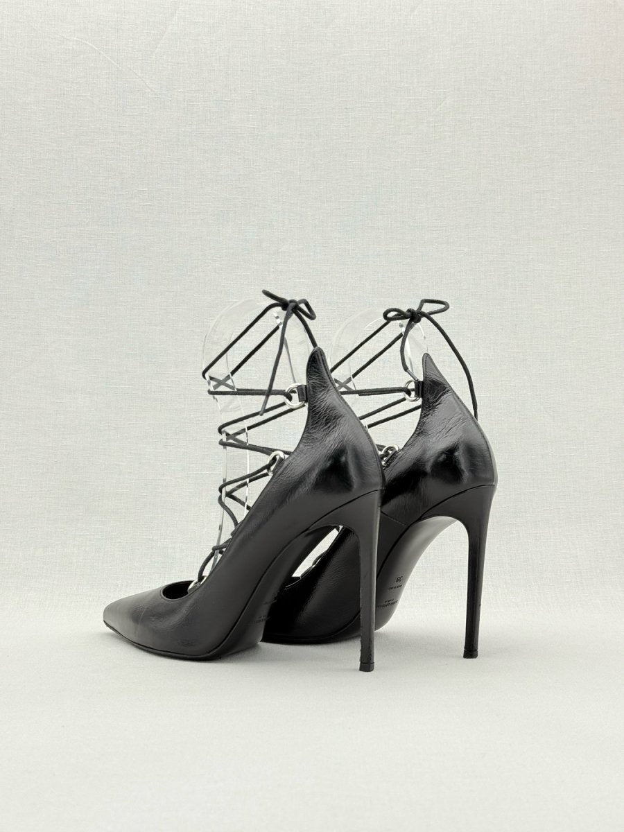 Pre - loved SAINT LAURENT Thorn Lace - up Black Size EU 39 Pumps at Reems Closet