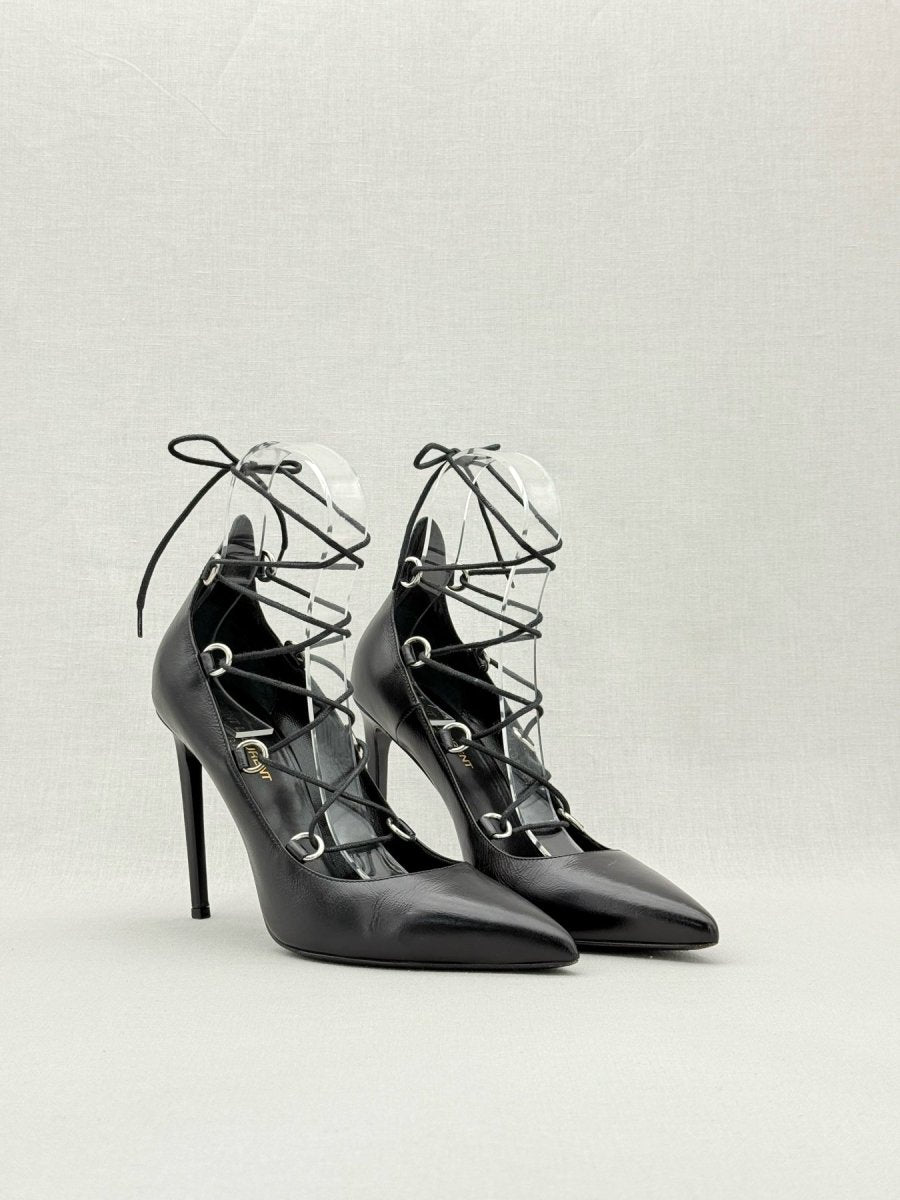 Pre - loved SAINT LAURENT Thorn Lace - up Black Size EU 39 Pumps at Reems Closet