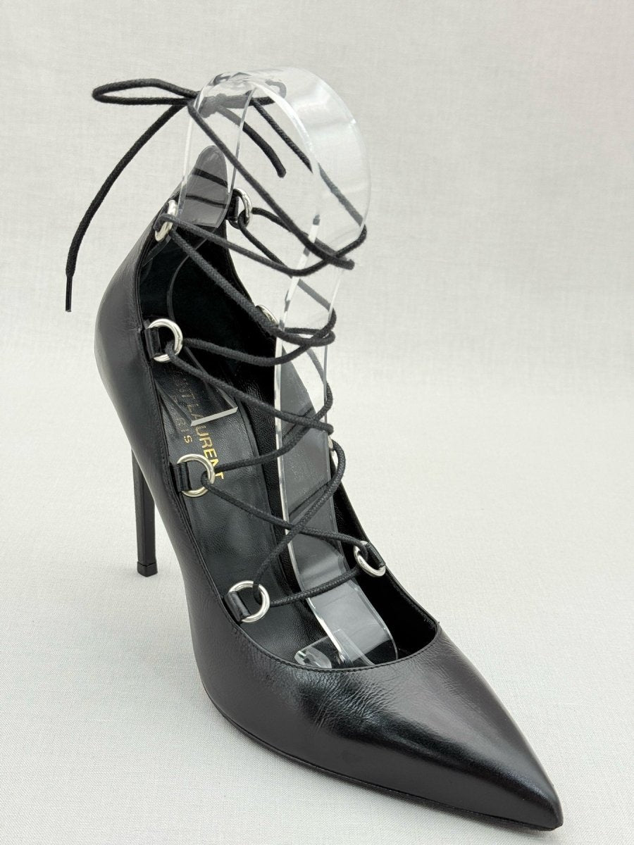Pre - loved SAINT LAURENT Thorn Lace - up Black Size EU 39 Pumps at Reems Closet