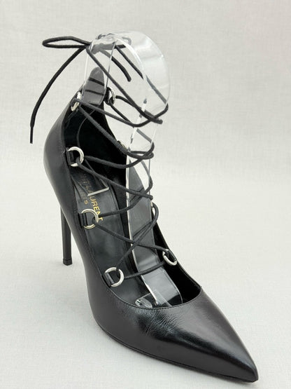 Pre - loved SAINT LAURENT Thorn Lace - up Black Size EU 39 Pumps at Reems Closet