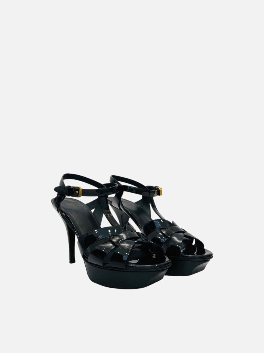 Pre - loved SAINT LAURENT Tribute Black Heeled Sandals 38 at Reems Closet