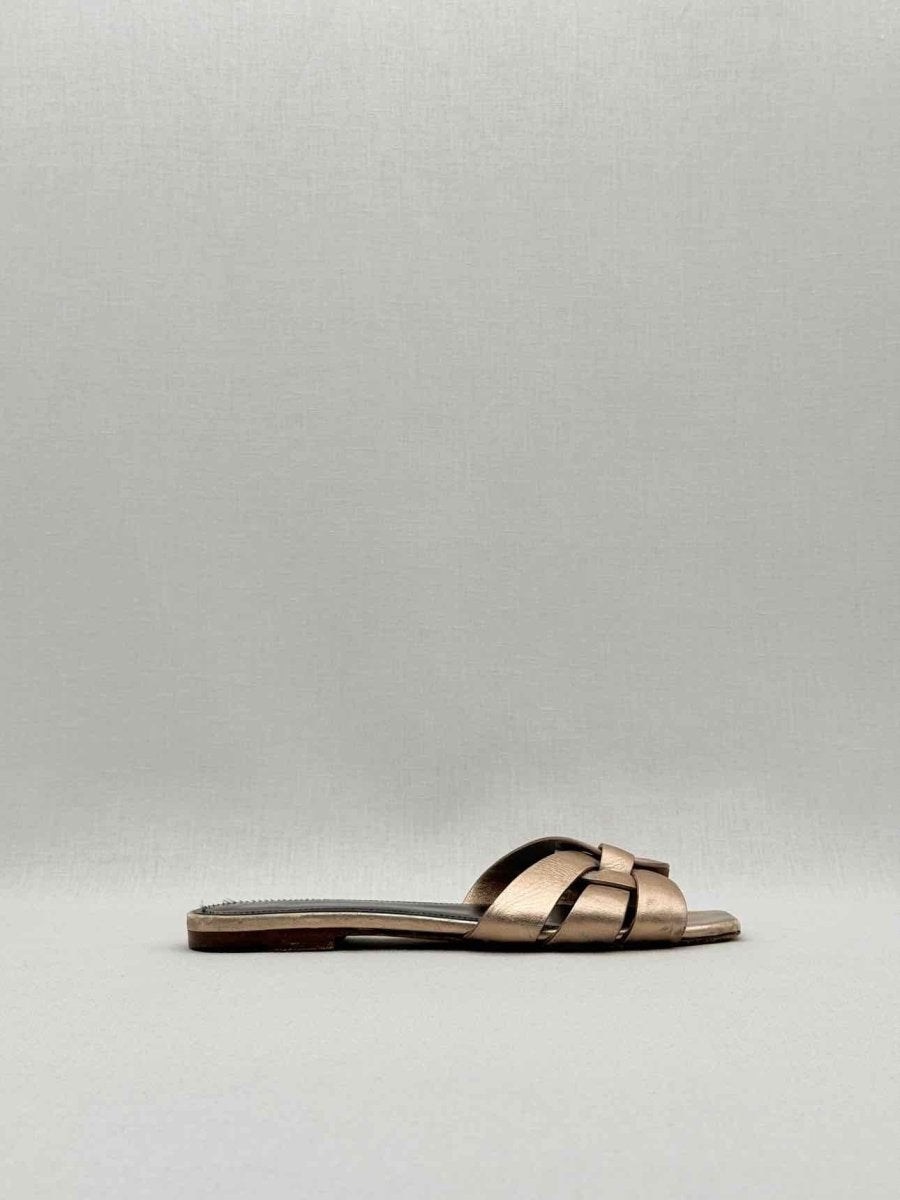 Pre - loved SAINT LAURENT Tribute Gold Size EU 36.5 Sandals at Reems Closet