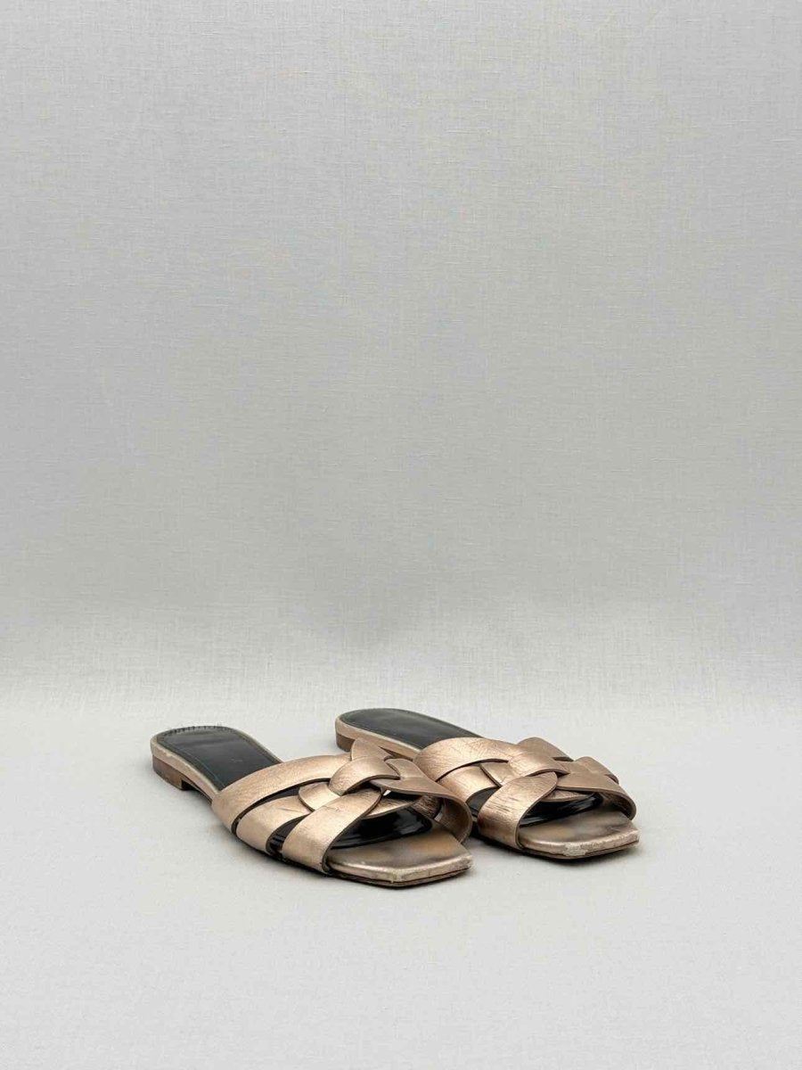 Pre - loved SAINT LAURENT Tribute Gold Size EU 36.5 Sandals at Reems Closet