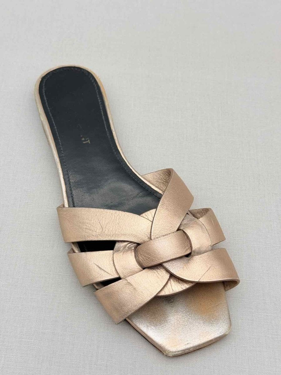 Pre - loved SAINT LAURENT Tribute Gold Size EU 36.5 Sandals at Reems Closet