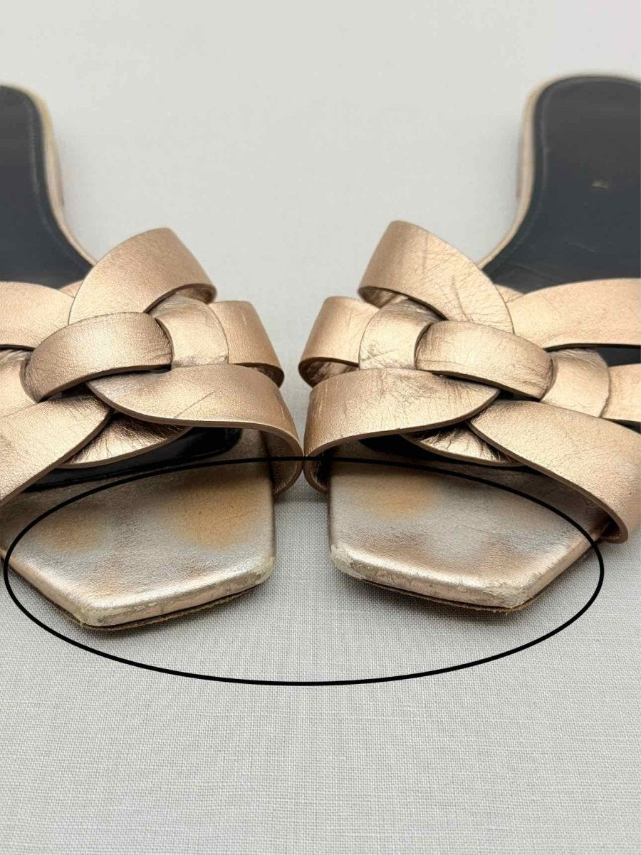 Pre - loved SAINT LAURENT Tribute Gold Size EU 36.5 Sandals at Reems Closet