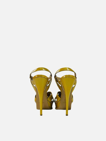 Pre - loved SAINT LAURENT Tribute Mustard Textured Heeled Sandals at Reems Closet