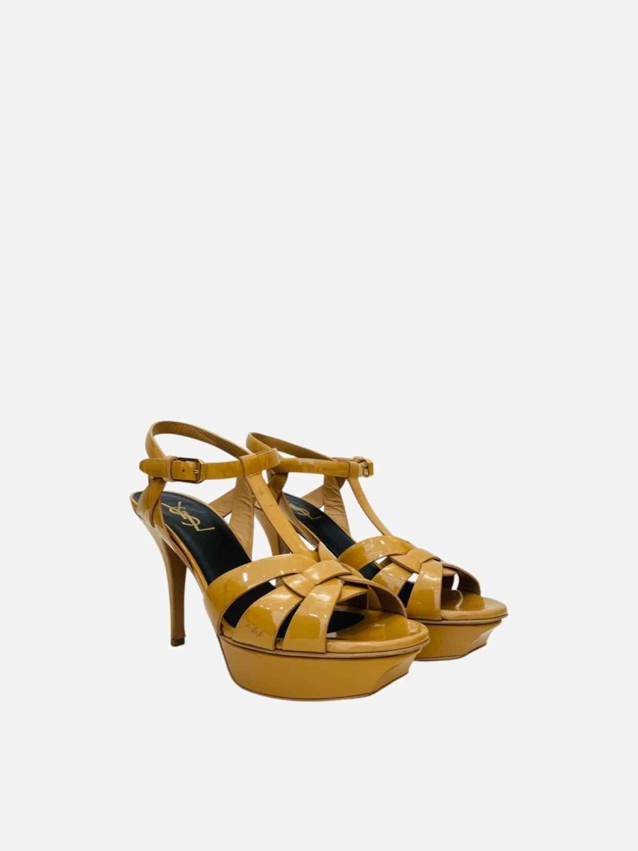 Pre - loved SAINT LAURENT Tribute Tan Heeled Sandals 38 at Reems Closet