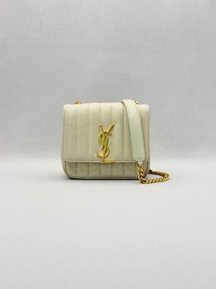 Pre-loved SAINT LAURENT Vicky Beige Quilted Shoulder Bag at Reems Closet