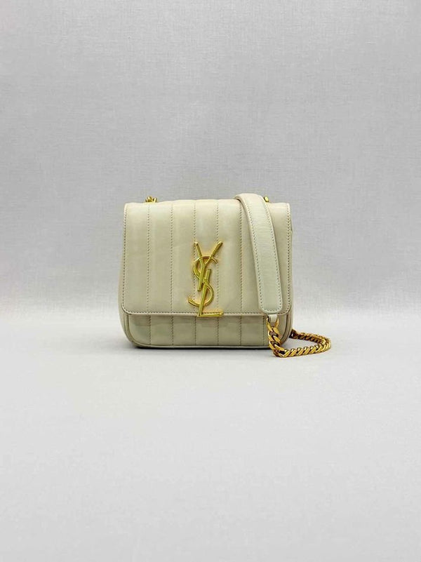 Pre-loved SAINT LAURENT Vicky Beige Quilted Shoulder Bag at Reems Closet