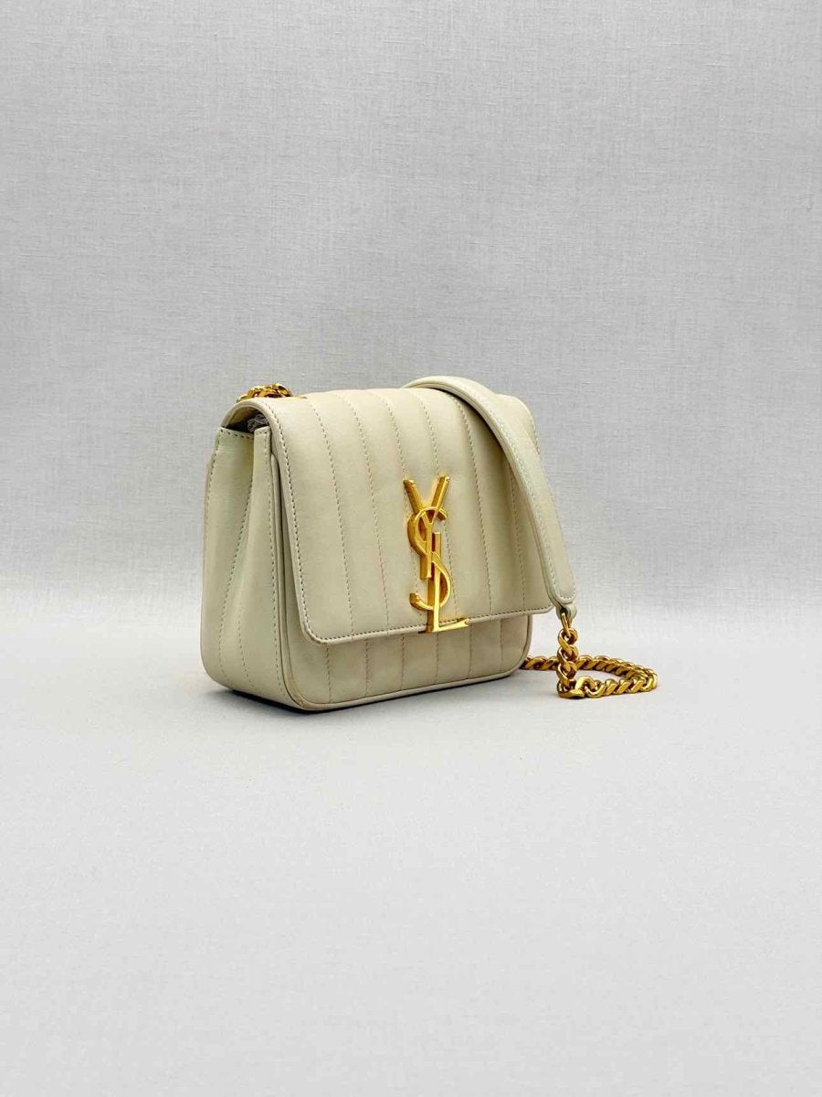 Pre-loved SAINT LAURENT Vicky Beige Quilted Shoulder Bag at Reems Closet