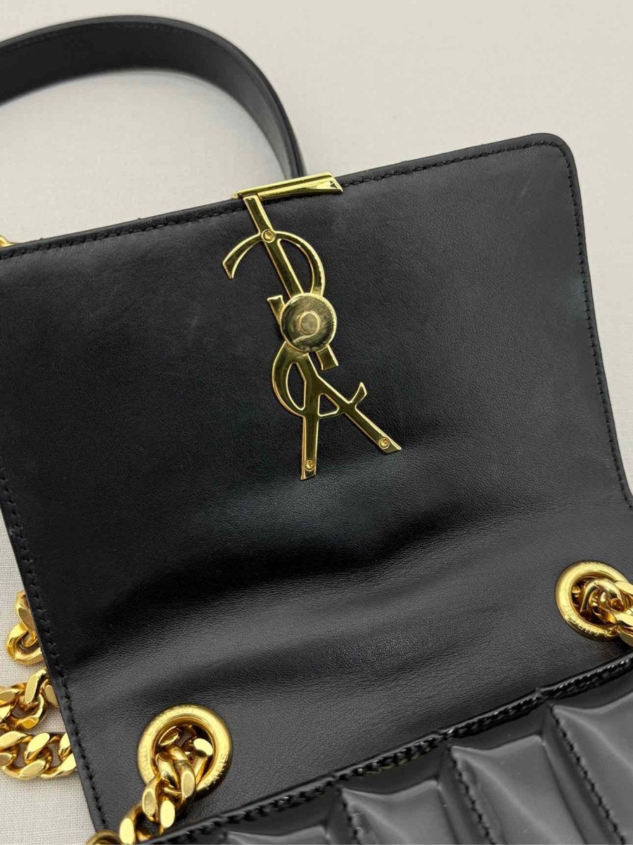Pre - loved SAINT LAURENT Vicky Black Quilted Shoulder Bag at Reems Closet