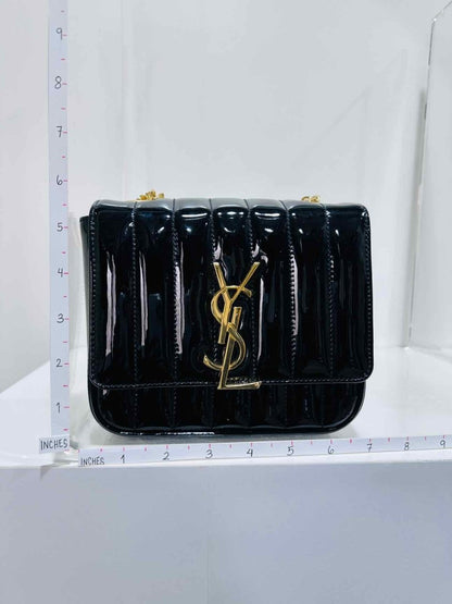 Pre - loved SAINT LAURENT Vicky Black Quilted Shoulder Bag at Reems Closet