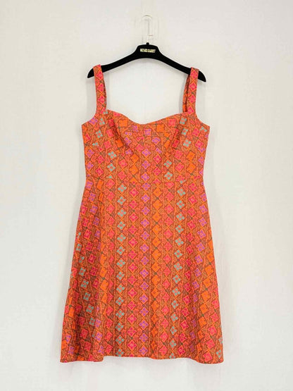 Pre - loved SALONI Orange Multicolor Printed Size US 12 Short Dress at Reems Closet