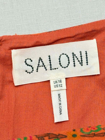 Pre - loved SALONI Orange Multicolor Printed Size US 12 Short Dress at Reems Closet