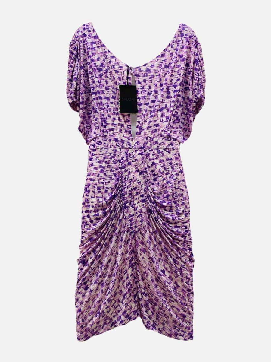 Pre - loved SALONI Purple & White Printed Knee Length Dress at Reems Closet