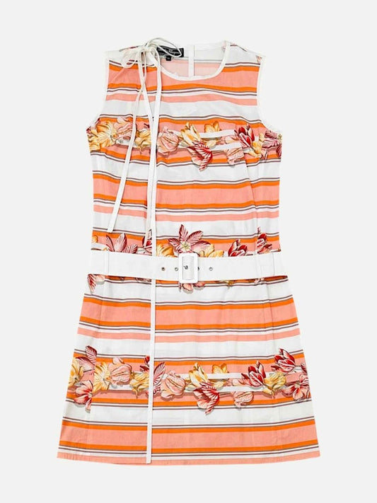 Pre - loved SALVATORE FERRAGAMO Belted White & Orange Mini Dress at Reems Closet