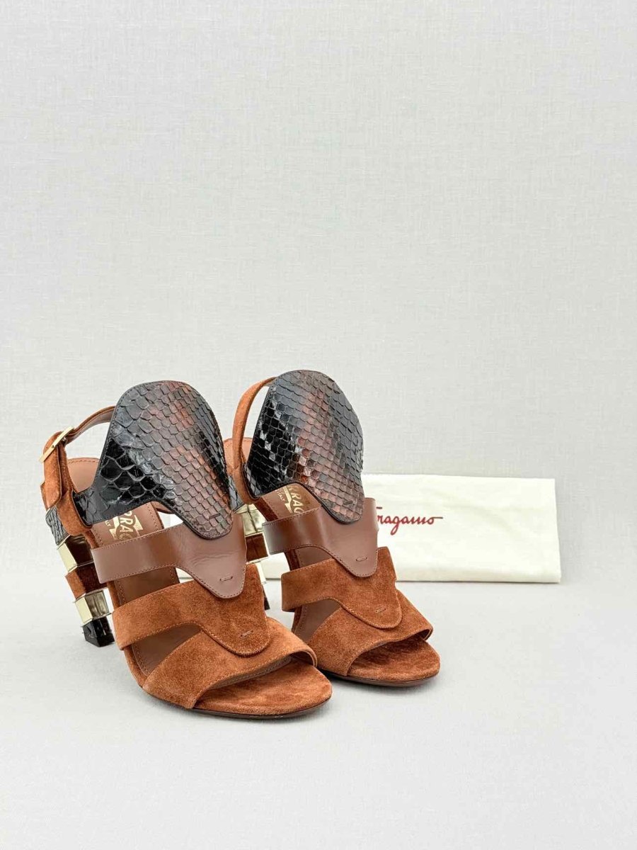 Pre - loved SALVATORE FERRAGAMO Brown Size EU 37 Heeled Sandals at Reems Closet