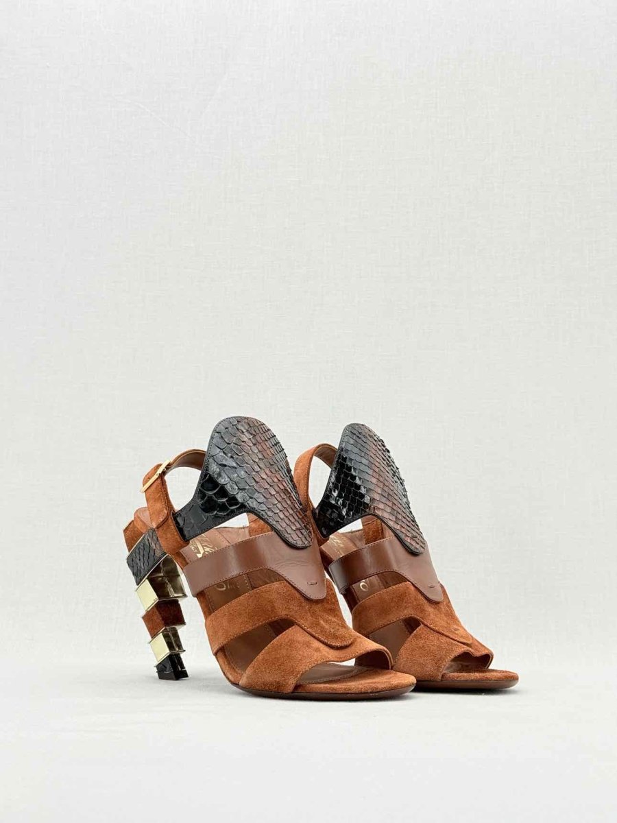 Pre - loved SALVATORE FERRAGAMO Brown Size EU 37 Heeled Sandals at Reems Closet