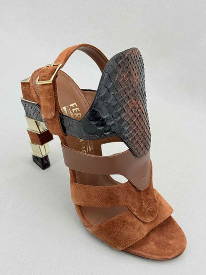 Pre - loved SALVATORE FERRAGAMO Brown Size EU 37 Heeled Sandals at Reems Closet