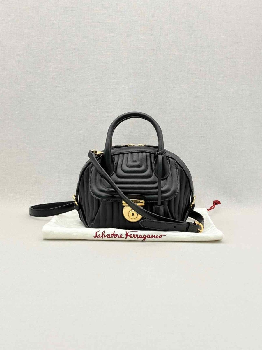 Pre-loved SALVATORE FERRAGAMO Flamma Black Quilted Satchel at Reems Closet