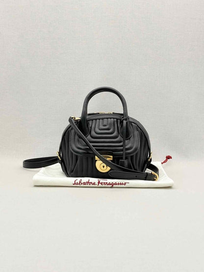Pre-loved SALVATORE FERRAGAMO Flamma Black Quilted Satchel at Reems Closet