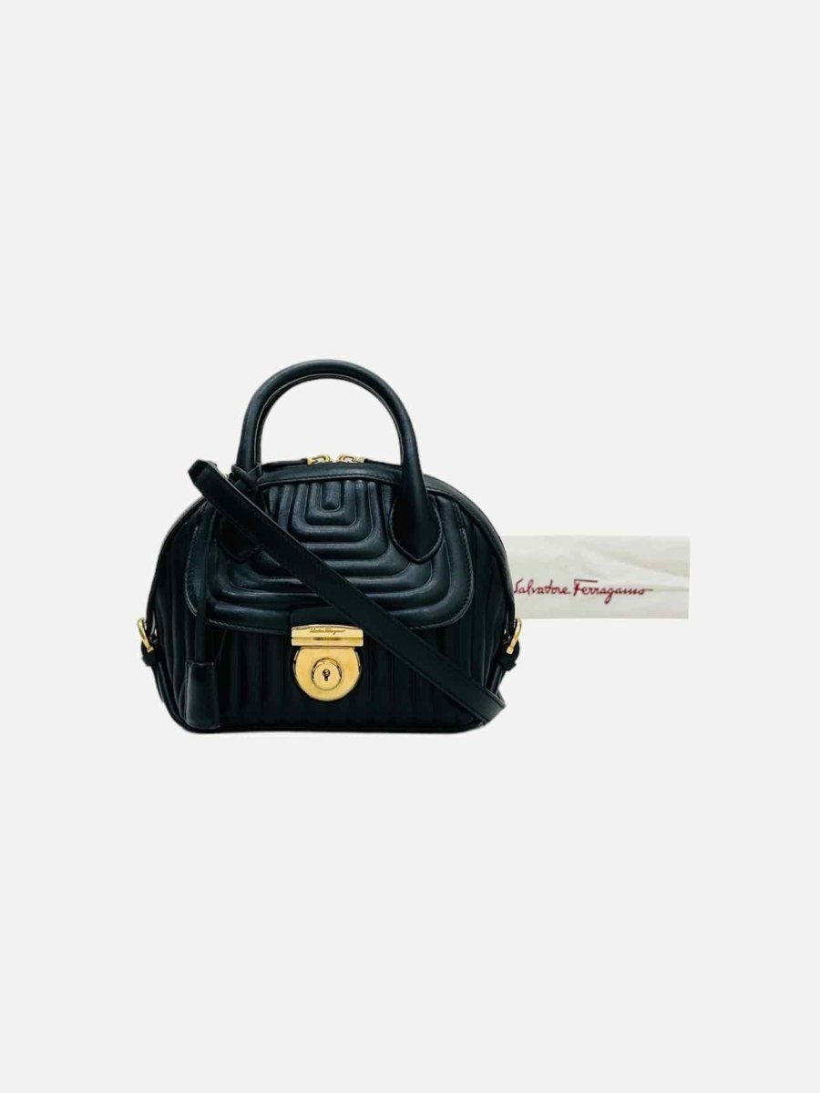 Pre - loved SALVATORE FERRAGAMO Flamma Black Quilted Satchel at Reems Closet