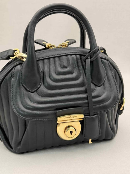 Pre-loved SALVATORE FERRAGAMO Flamma Black Quilted Satchel at Reems Closet